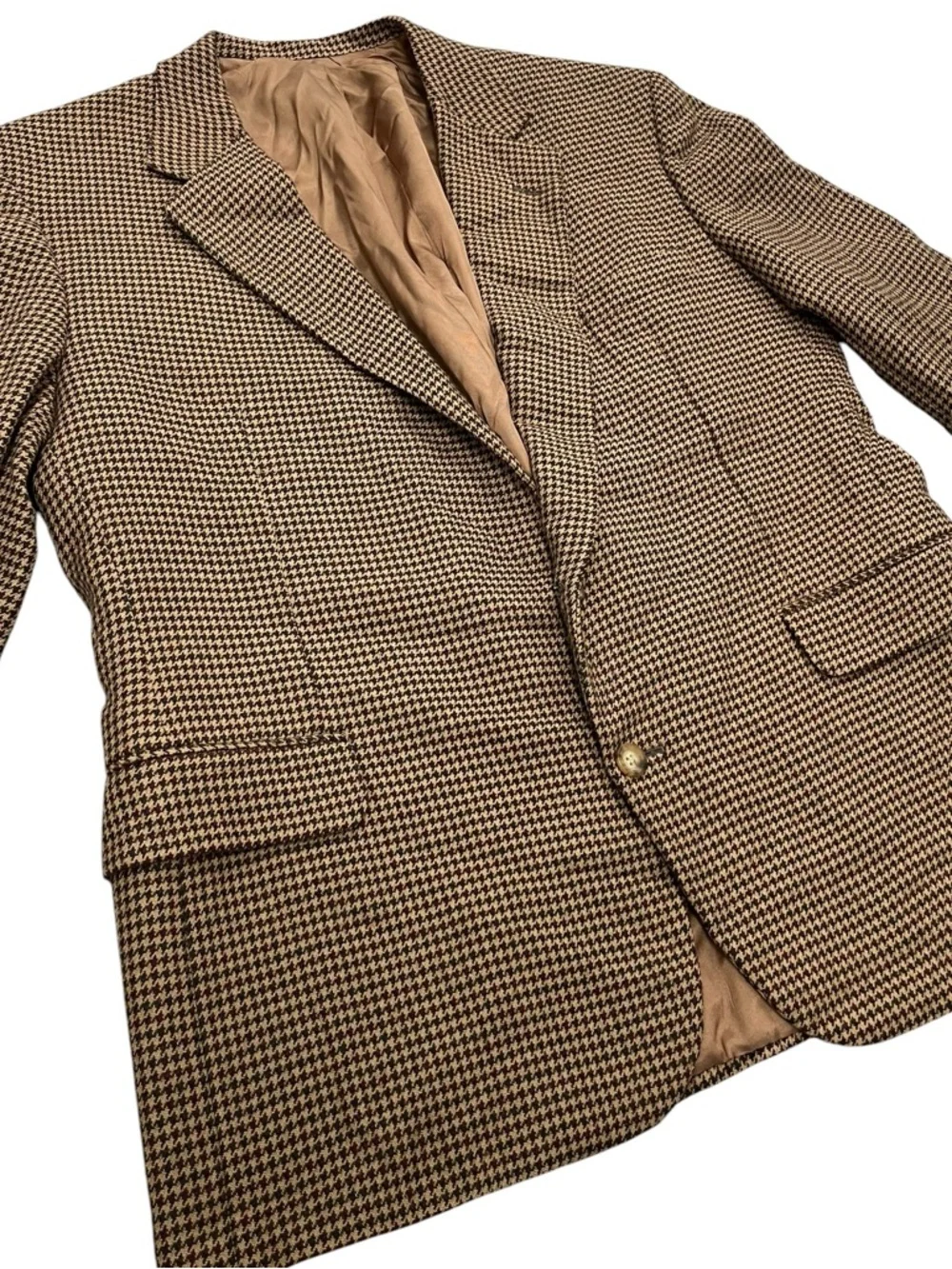 J.Crew Men’s Vintage Houndstooth Blazer Brown Wool Prep Sport Jacket XL